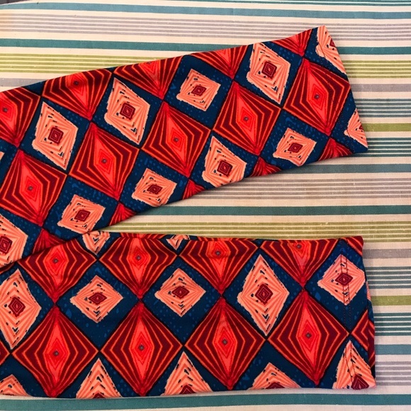Lularoe Leggings Tights One Size Fall Colors Geometric Orange Blue - Picture 8 of 10